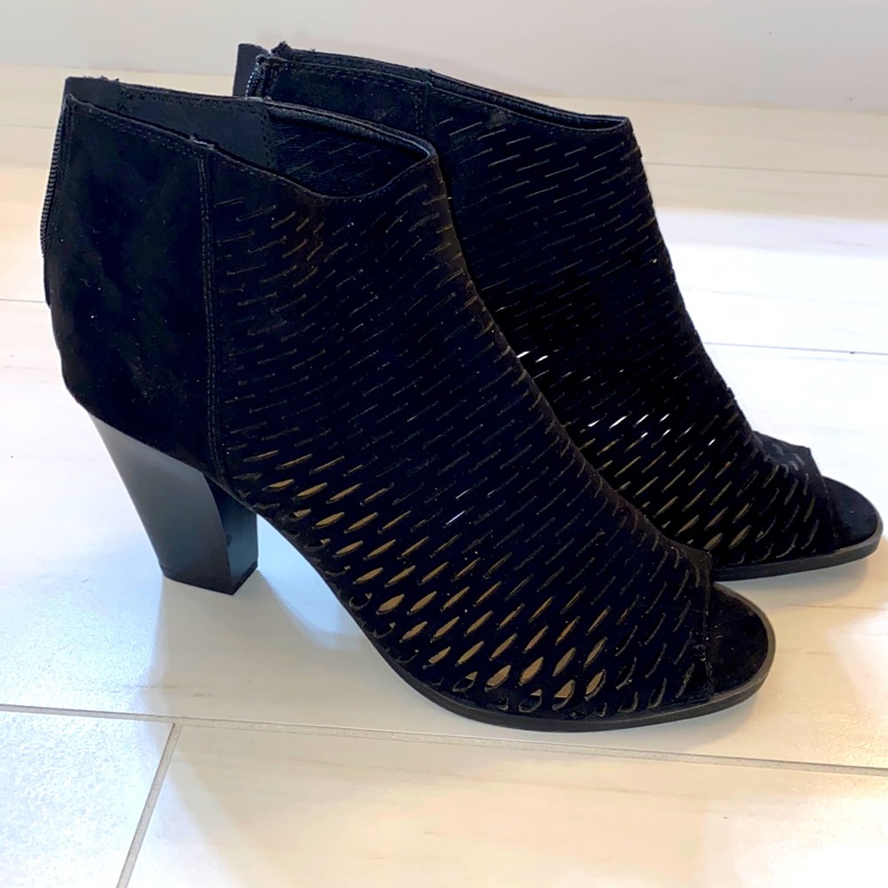 Black Peep-toe faux Suede Heels